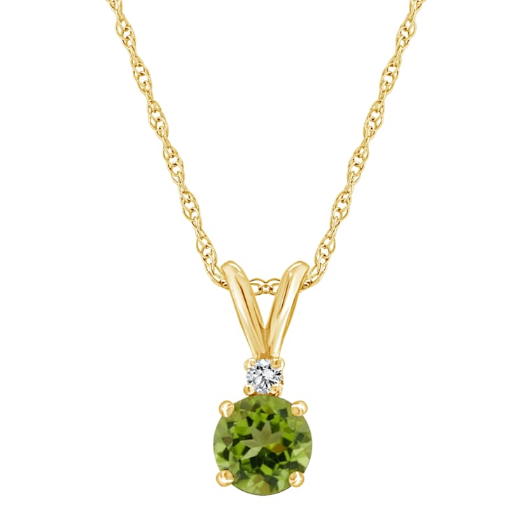 6mm Round Peridot with Diamond Accent 14k Yellow Gold Pendant With Chain