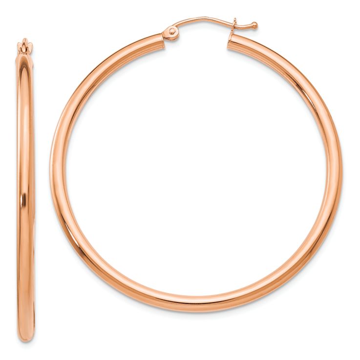 14k Rose Gold 1 3/4" Polished Tube Hoop Earrings