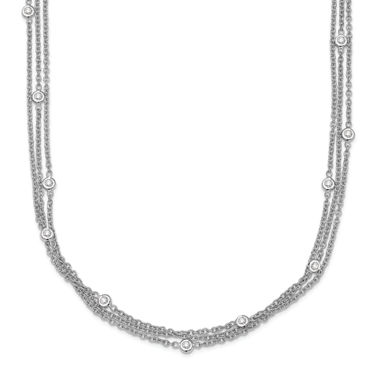 Rhodium Over 18K White Gold Diamond 3 Strand 18 Inch Necklace