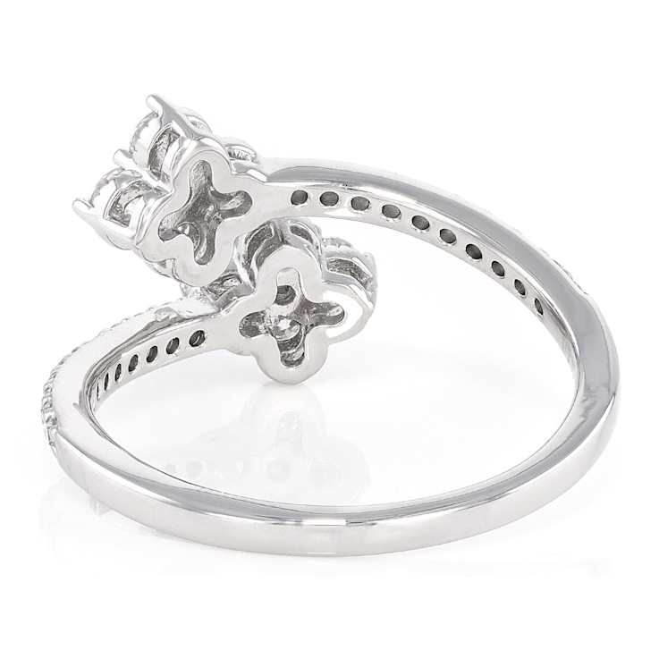 Moissanite Clover Bypass Ring In Platinum-Enhanced Sterling Silver