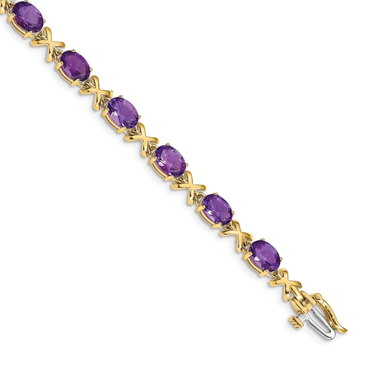 14K Two-tone Gold 7x5mm Oval Amethyst Bracelet