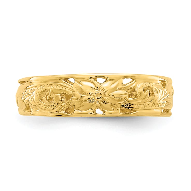 14K Yellow Gold Adjustable Flower with Leaf Trim Toe Ring