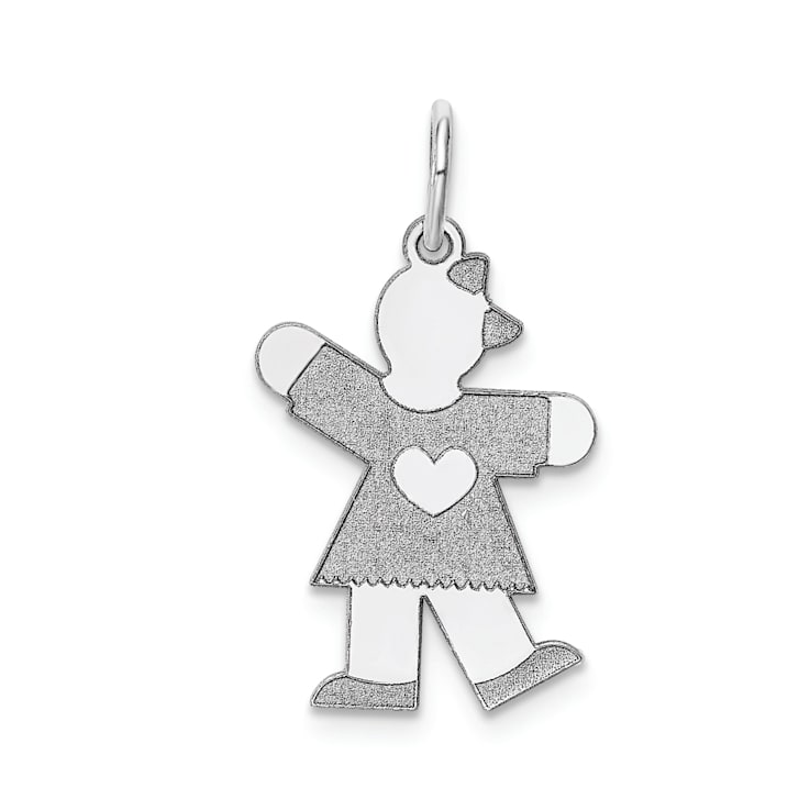 Rhodium Over 14k White Gold Satin Girl with Bow Kiss Kid Charm