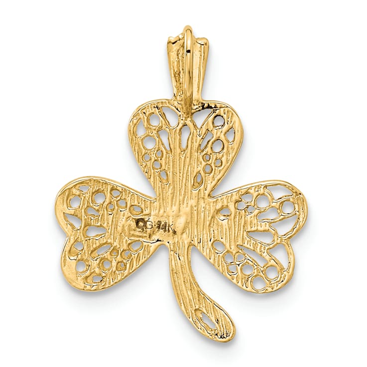 14k Yellow Gold Textured Filigree Shamrock Pendant