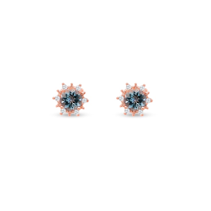 Aquamarine and CZ 1.57 Ctw Round 18K Rose Gold Over Sterling Silver
Studs Earrings Jewelry