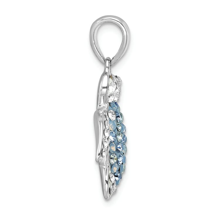 Rhodium Over Sterling Silver Polished Crystal Turtle Pendant
