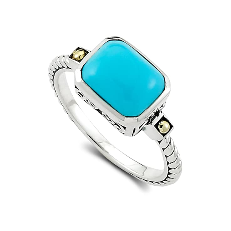 Turquoise East-West Solitaire Ring In Sterling Silver With 18K Gold Accents