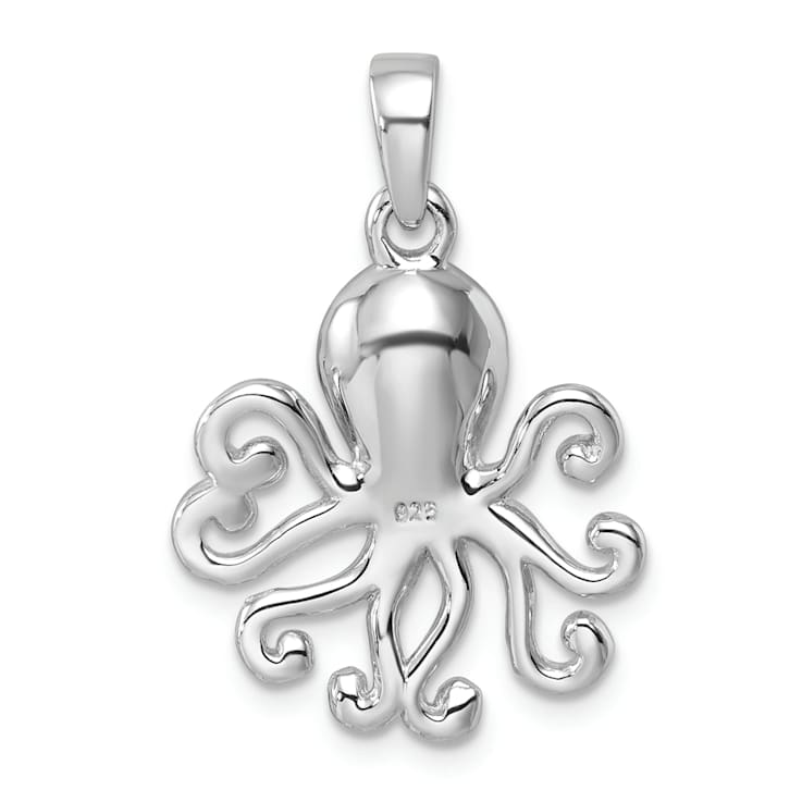 Rhodium Over Sterling Silver Polished Crystal Octopus Pendant