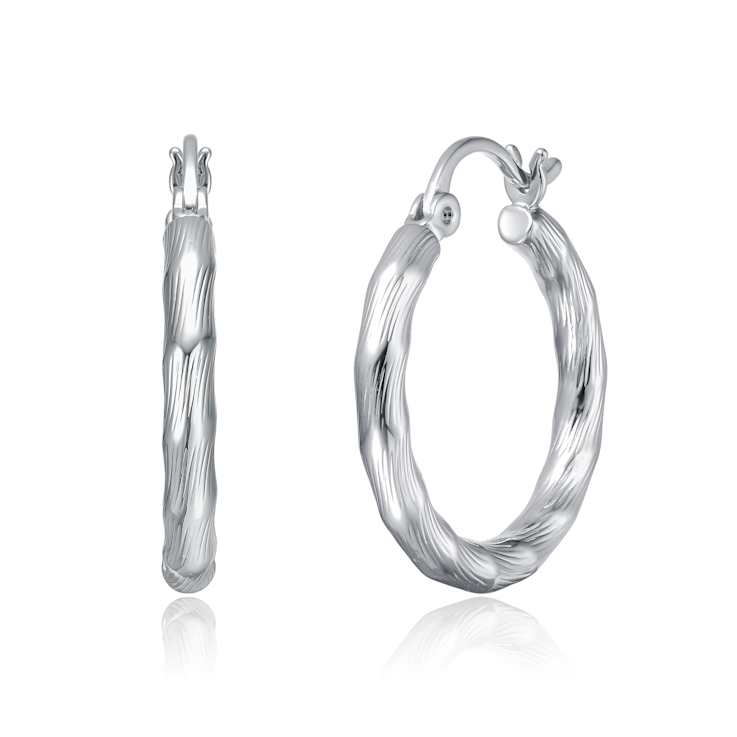 Twisted Hoop Earrings In White Rhodium Over Brass