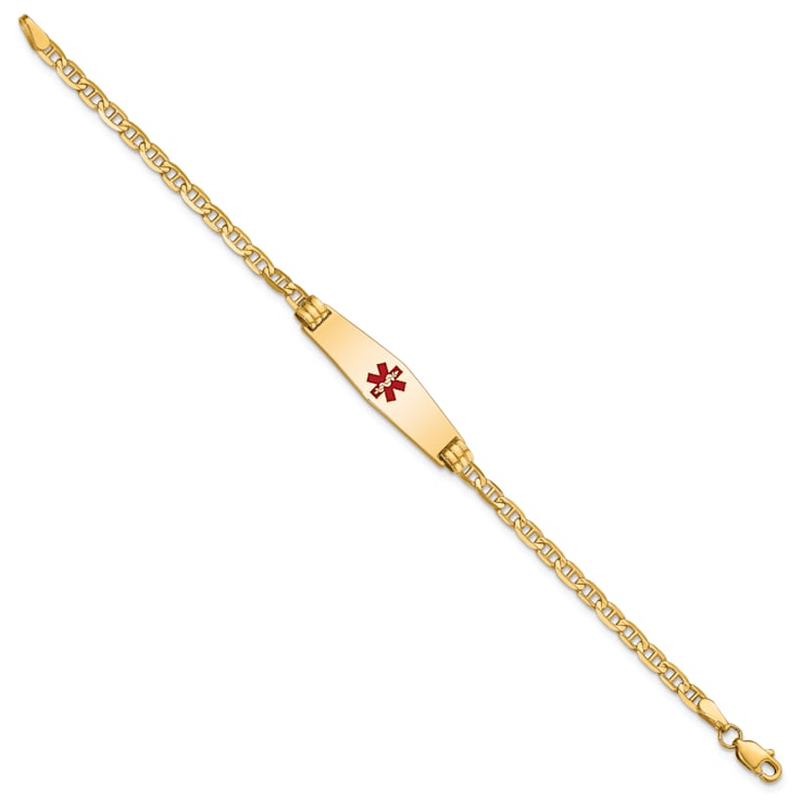 14k Yellow Gold Medical Soft Diamond Shape Red Enamel Mariner Link Child
ID Bracelet