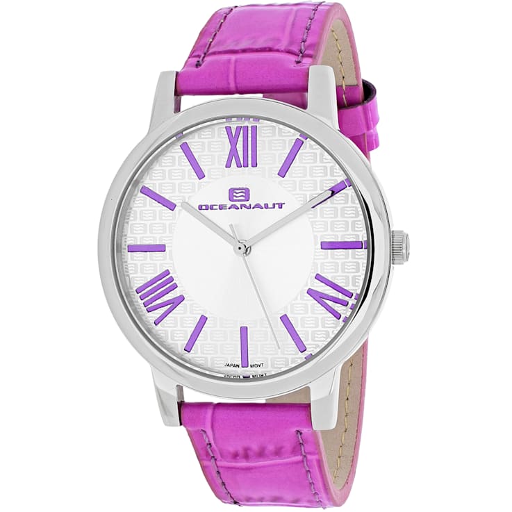 Oceanaut Women's Moon White Dial, Purple Leather Strap Watch