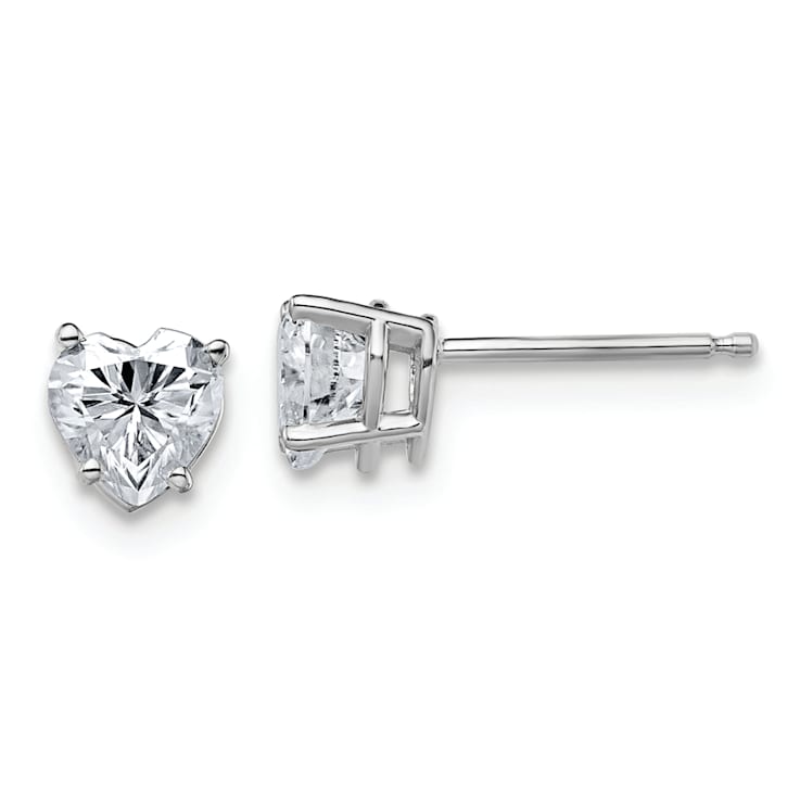 Rhodium Over 14K White Gold 1ct. 5mm Heart G H I True Light Moissanite Earrings