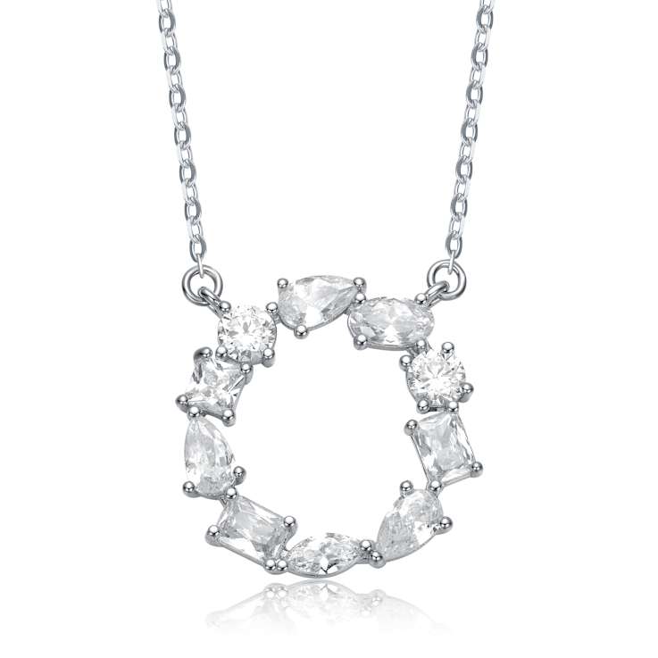 Initial O Mixed Cut CZ Pendant Necklace In Sterling Silver 18 Inch