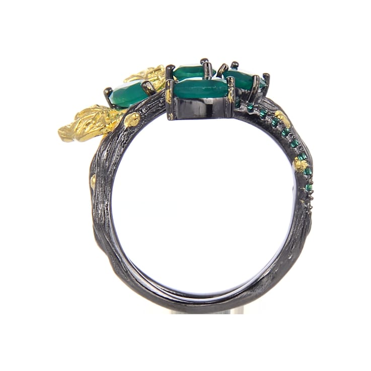 Green Agate and Nanocrystal 14K Gold Over and Black Rhodium Over
Sterling Silver Butterfly Ring