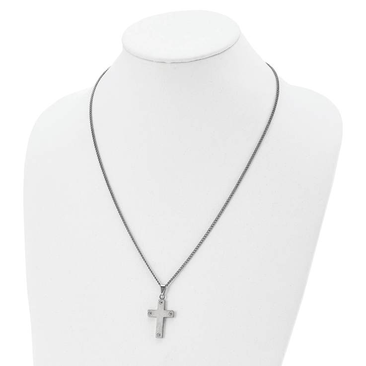 Titanium Brushed Cross Pendant with 22 Inch Curb Chain