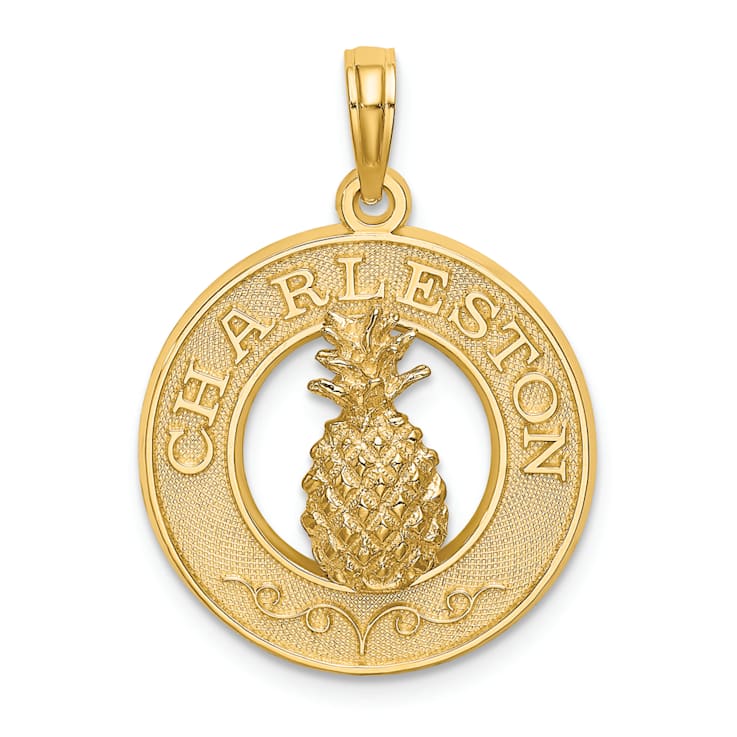 14k Yellow Gold Textured CHARLESTON Pineapple Charm