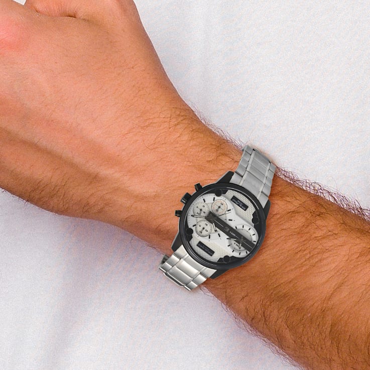 Charles Hubert Black IP-plated Stainless Chronograph Dual Time Off-White
Dial Watch