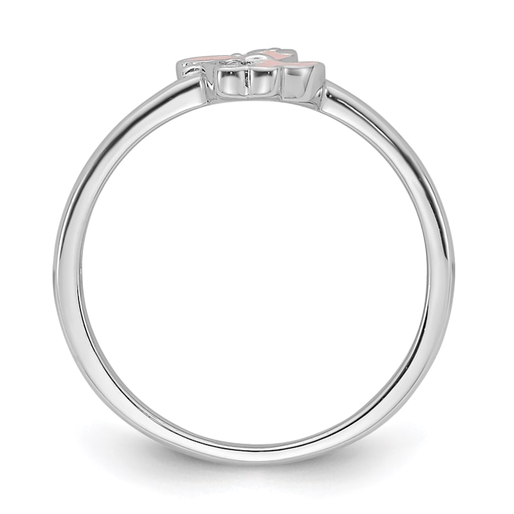 Rhodium Over Sterling Silver Pink Enamel and Cubic Zirconia Dinosaur
Children's Ring