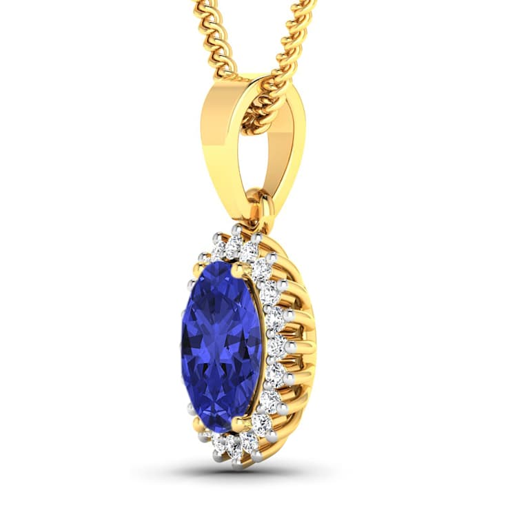 1.15ctw 14K Yellow Gold Tanzanite and White Diamond Pendant with 18 inch
Cable Chain