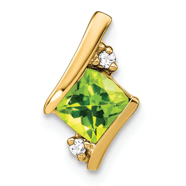 10k Yellow Gold 0.63 ctw Cushion Peridot and Diamond Chain Slide Pendant