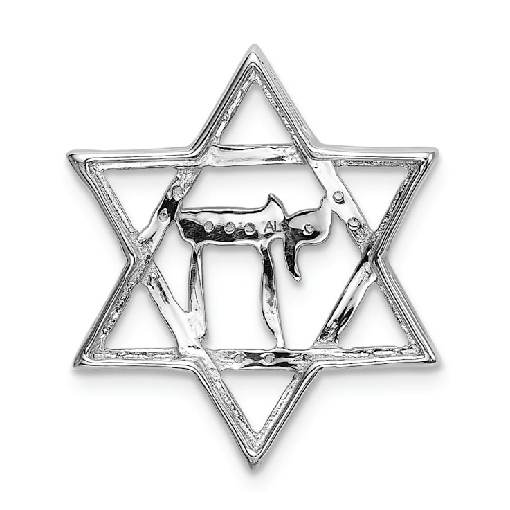 Rhodium Over 14k White Gold Diamond Star of David with Chai Chain Slide Pendant