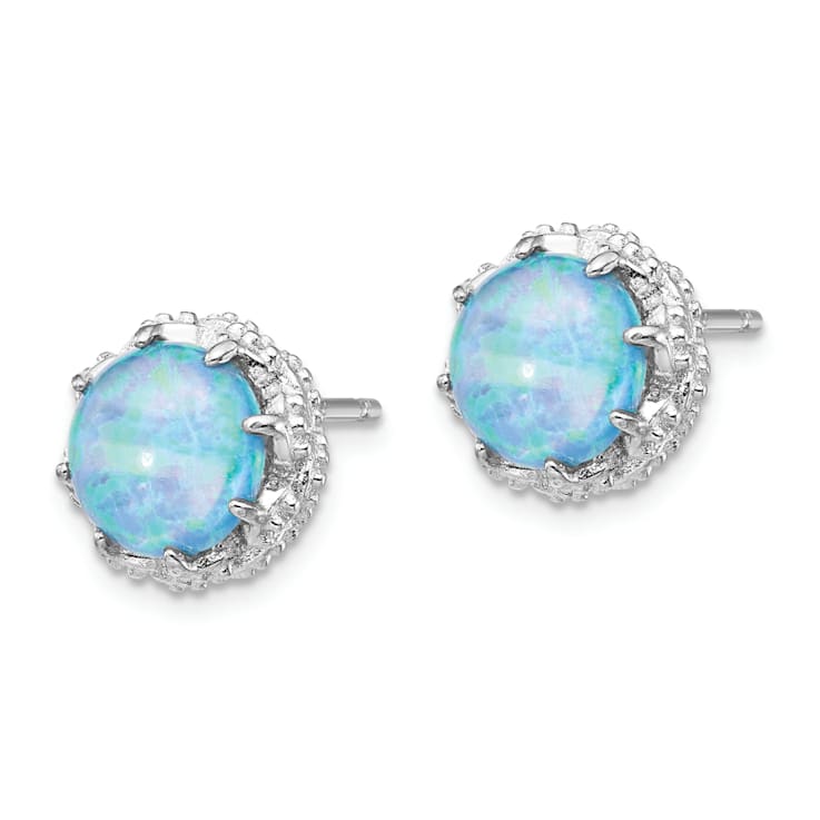 Rhodium Over Sterling Silver Lab Created Blue Opal and Cubic Zirconia
Stud Earrings