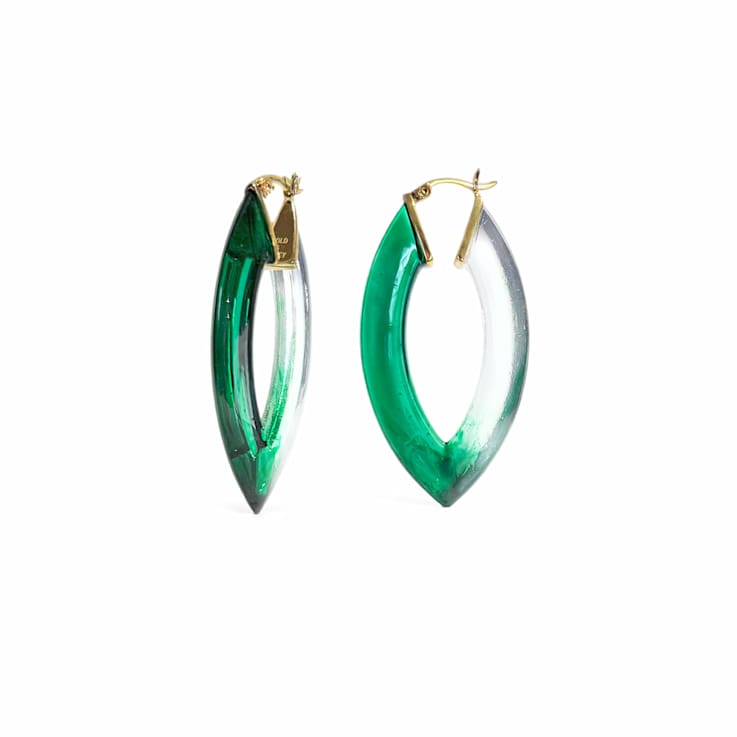 14K Yellow Gold Over Sterling Silver Painted Marquise Hoops in Green