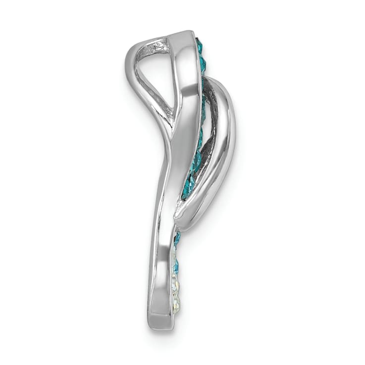 Rhodium Over Sterling Silver Polished Blue Crystal Flip Flop Chain Slide