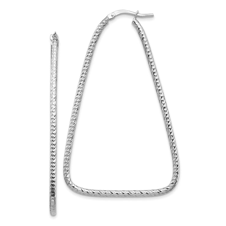 Rhodium Over 14k White Gold 2 1/4" Polished and Diamond-Cut Double
Triangle Hoop Earrings