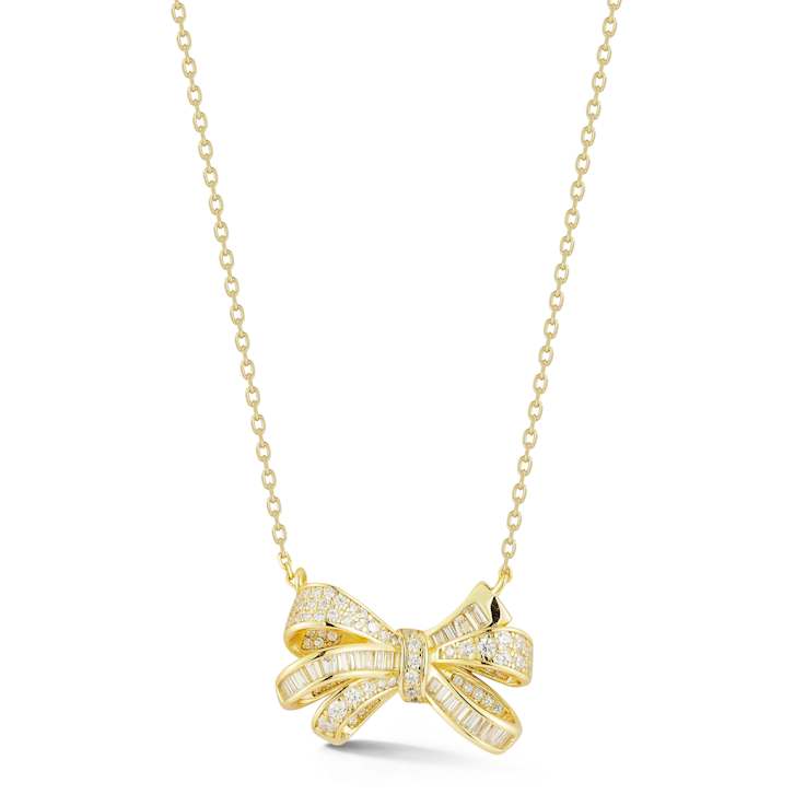 Rachel Zoe CZ Bow Pendant Necklace in 14K Gold Over Sterling Silver