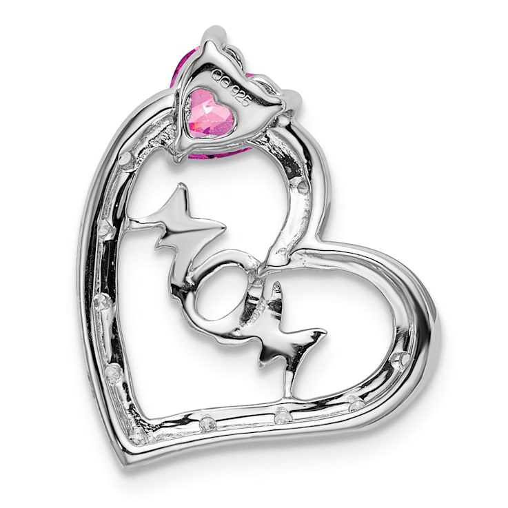 Rhodium Over 14k White Gold Lab Created Pink Sapphire and Diamond Mom
Heart Pendant
