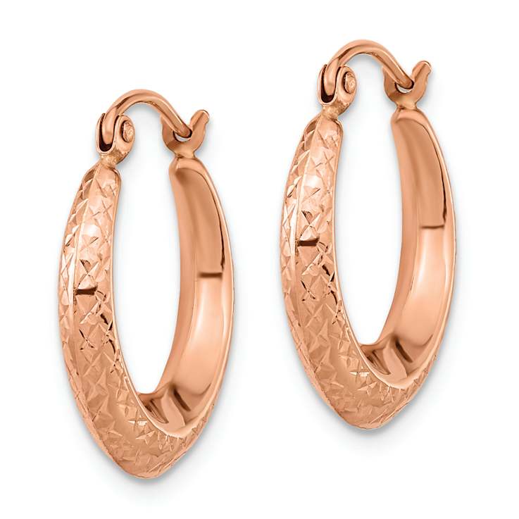 14k Rose Gold Diamond-Cut Textured 3/4" Hoop Earrings