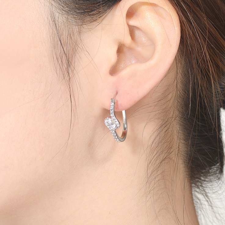 CZ Modified Hoop Earrings In Sterling Silver