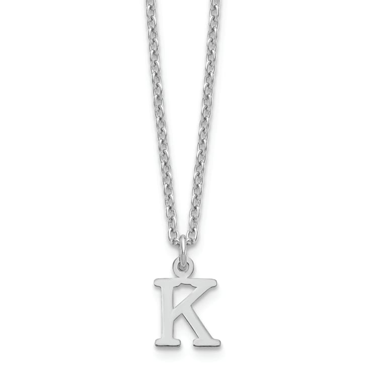 Rhodium Over Sterling Silver Cutout Letter K  Initial Necklace