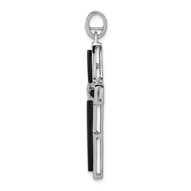 Rhodium Over 14K White Gold 1/3ct. Diamond and Onyx Cross