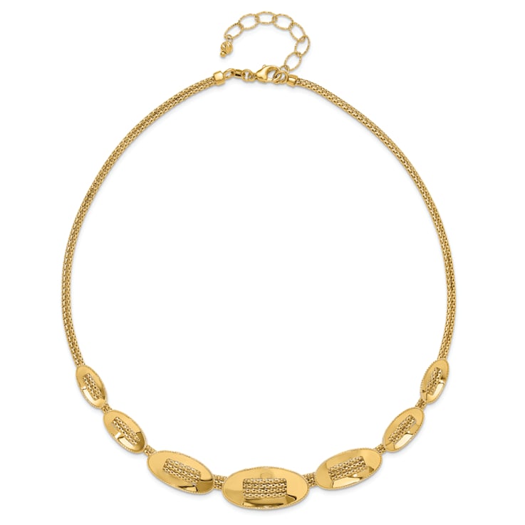 14K Yellow Gold Polished and Textured Fancy Plus 2-inch Ext. Necklace