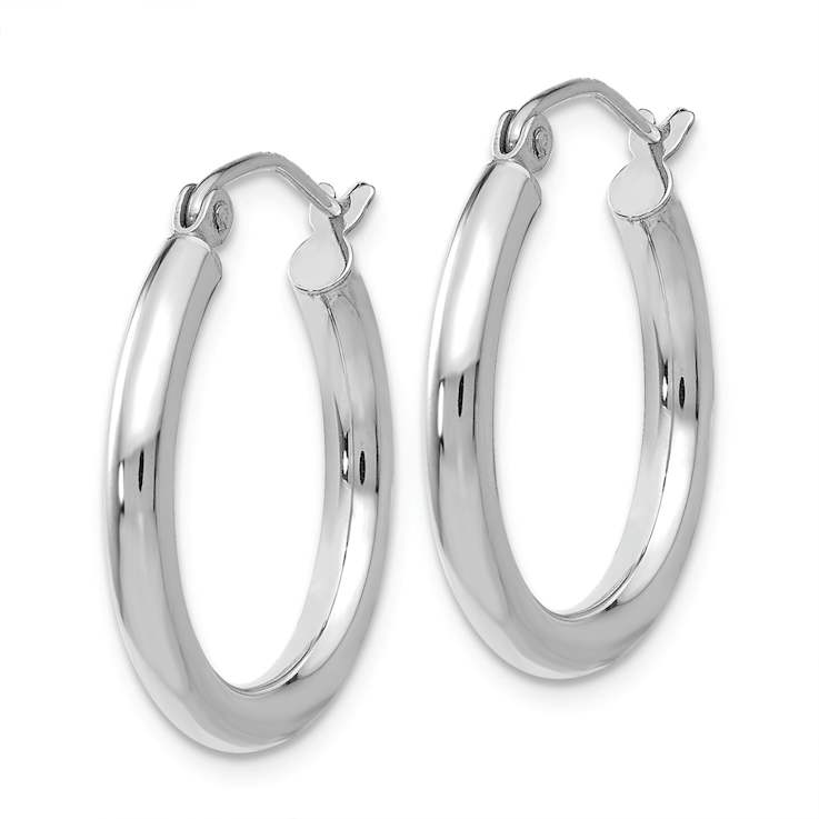 Rhodium Over 14k White Gold Polished 13/16" Tube Hoop Earrings