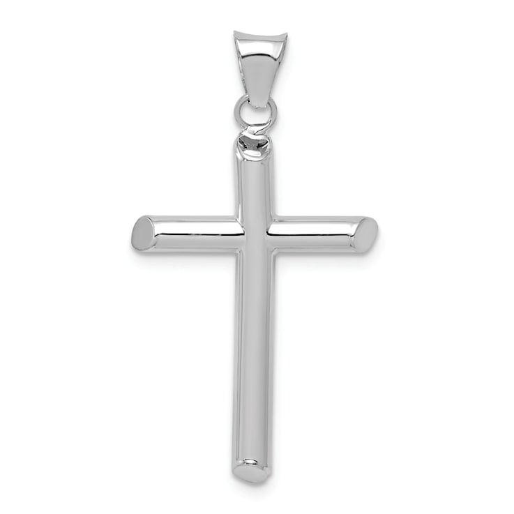 Rhodium Over 14k White Gold 3D Polished Tube Cross Pendant