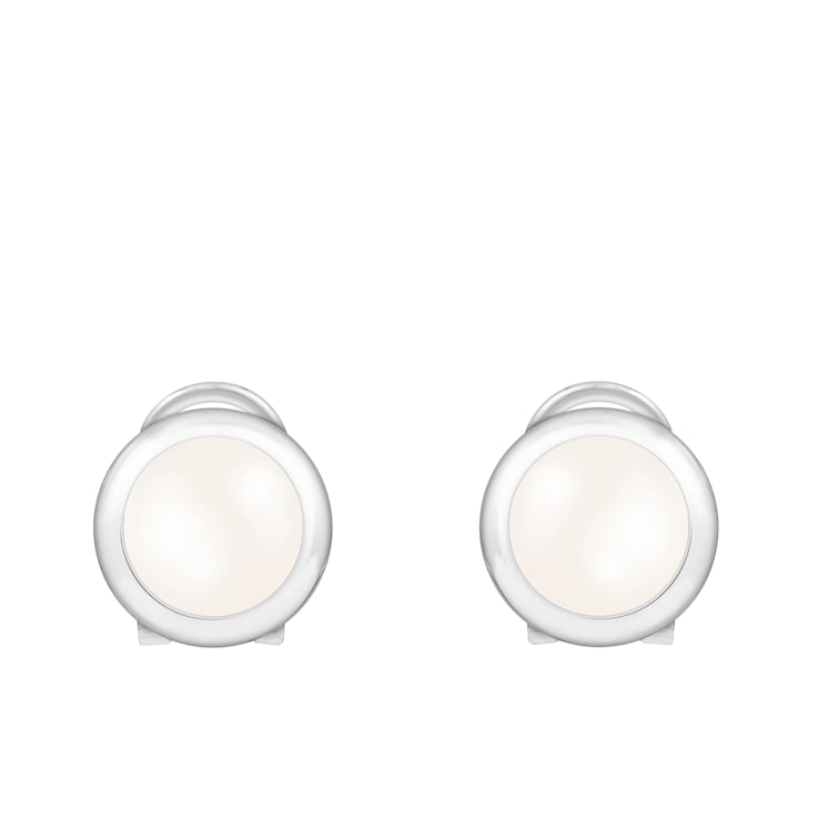 8-9mm white cultured freshwater pearl rhodium over sterling silver earrings
