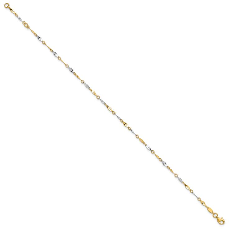 10k Yellow Gold and 10k White Gold Polished Fancy Link Anklet