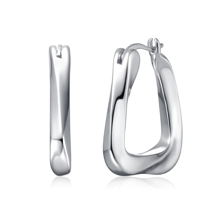 Wavy Twisted Hoop Earrings In White Rhodium Over Brass