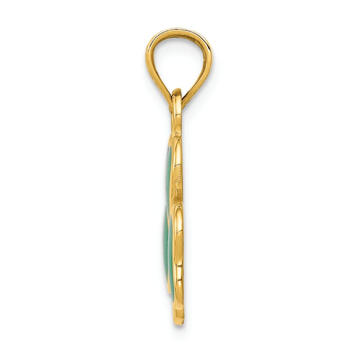 14K Yellow Gold Enameled 3 Leaf Clover Pendant