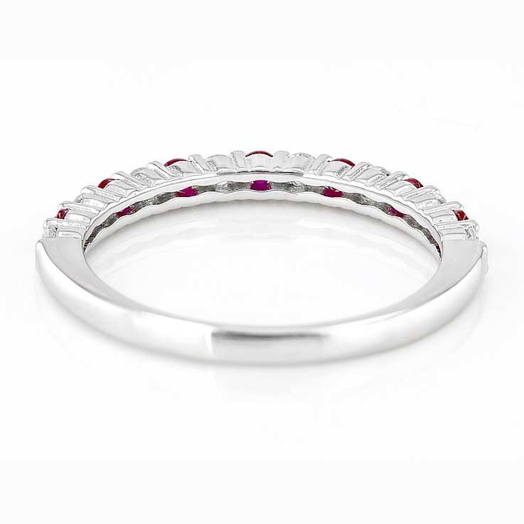 Lab-Created Ruby And Diamond Band Ring In Sterling Silver