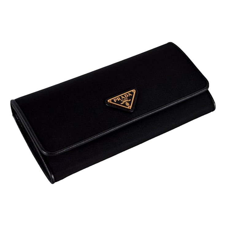 折りたたみ財布 PRADA BLACK RE-NYLON WALLET WITH LOGO TRIANGLE Prada Triangle Logo Tessuto Re-Nylon Black Continental Large