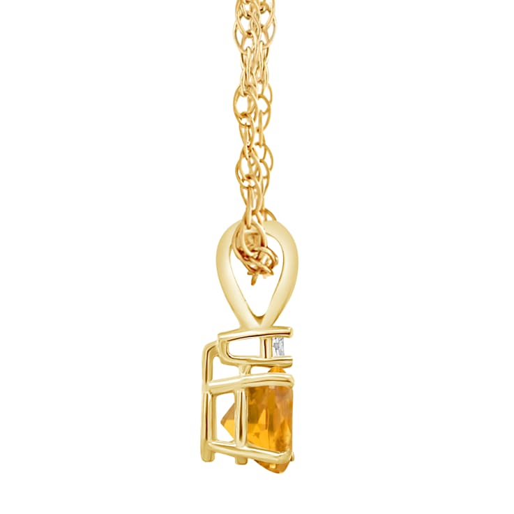 5mm Round Citrine with Diamond Accent 14k Yellow Gold Pendant With Chain
