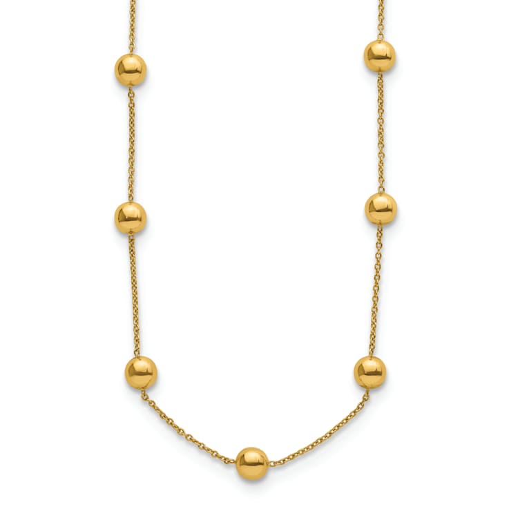 14K Yellow Gold 8mm Bead and Cable Link 34-inch Necklace