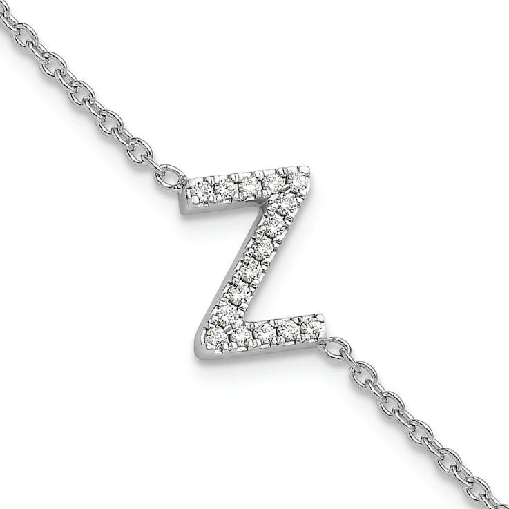 Rhodium Over 14k White Gold Diamond Sideways Letter Z Bracelet