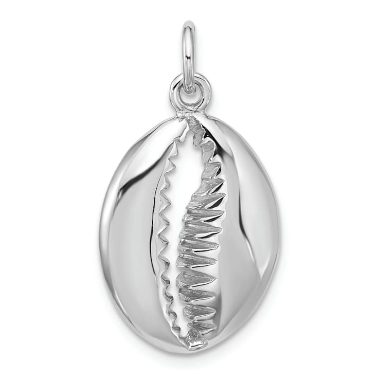 Rhodium Over Sterling Silver Polished Cowrie Shell Pendant