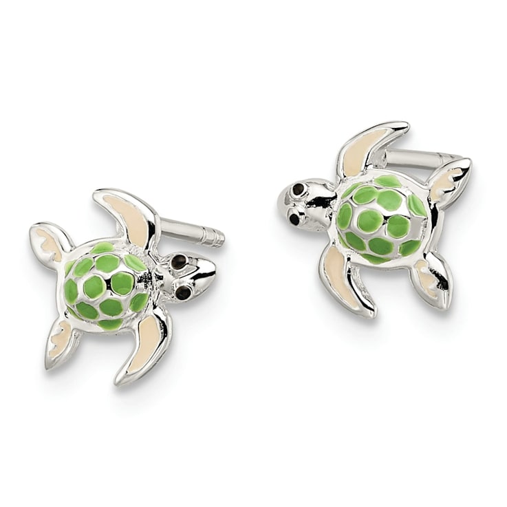 Sterling Silver Children's Enamel Sea Turtle Post Earrings