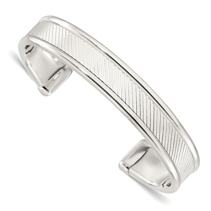 Sterling Silver Polished Textured Cuff Bracelet